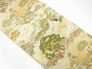 アンティーク　巻物に鶴・菊模様織出し丸帯（材料）